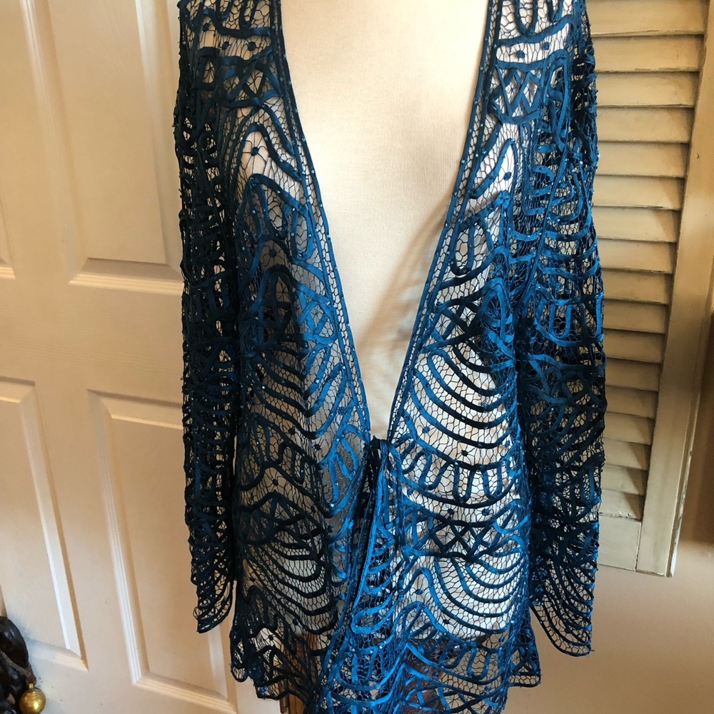 BeautifulTeal Lace Silk Cardigan. NWOT - Picture 2 of 7